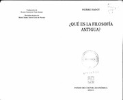 Portada de Que es la filosofia antigua?